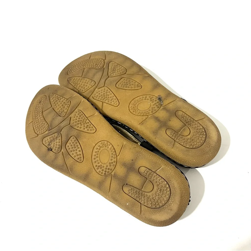 Socofy Black & Gold Thong Slingback Sandals Women’s Comfort Boho Strappy Size 7